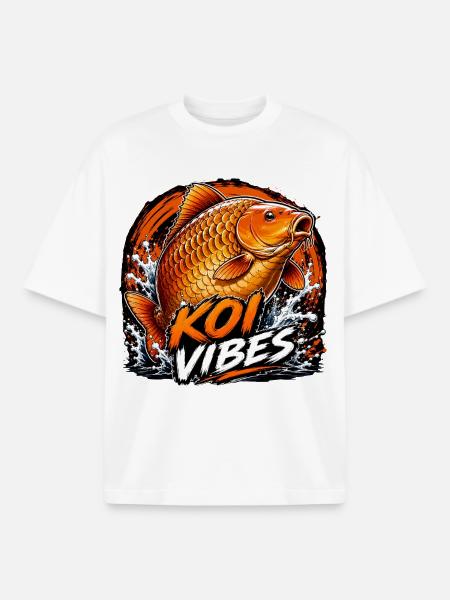 Koi Vibes Japanisches Karpfen-Kunstdesign - Boxy Heavyweight Unisex Organic T-Shirt von Stanley/Stella - Weiß