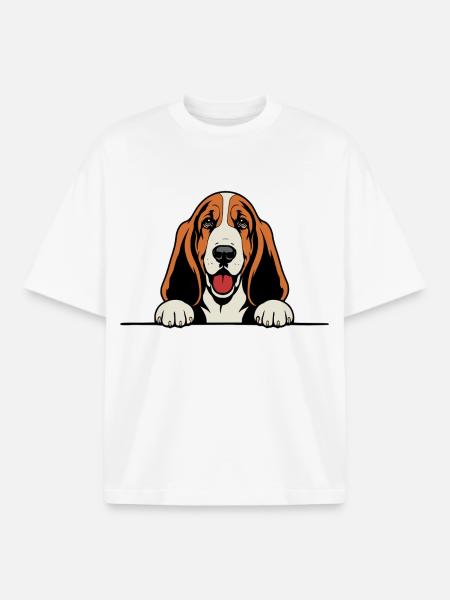 Basset Hound_Hund_mit_Pfoten_farbig - Boxy Heavyweight Unisex Organic T-Shirt by Stanley/Stella - white