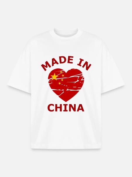 Red Heart Made in China - Boxy Heavyweight Unisex Organic T-Shirt by Stanley/Stella - white