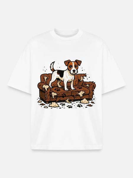 Jack Russell Terrier Comic Chaos Design - Boxy Heavyweight Unisex Organic T-Shirt by Stanley/Stella - white