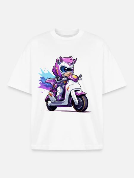 Pony on Neon Nitro Bike - Boxy Heavyweight Unisex Organic T-Shirt by Stanley/Stella - white