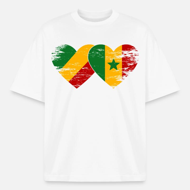 Drapeau Congo-Sénégal utilisé - T-shirt unisexe boxy épais biologique Stanley/Stella - blanc
