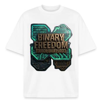 Binary Freedom Glitch Data Purge Sci-Fi - Boxy Heavyweight Unisex Organic T-Shirt von Stanley/Stella - Weiß - Vorne - AI Model Male 185 light (185cm) & AI Model Female 172 dark (172cm)