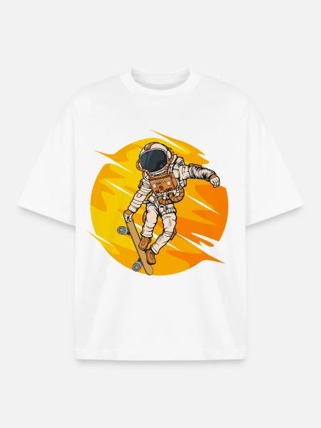 Astronaut Skateboard Jump - Boxy Heavyweight Unisex Organic T-Shirt by Stanley/Stella - white