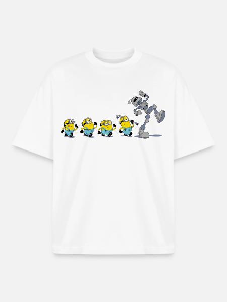 Minions En Rang Avec Robot - T-shirt unisexe boxy épais biologique Stanley/Stella - blanc