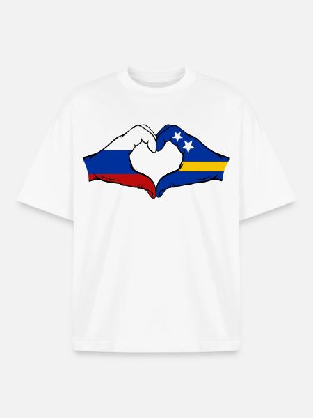 Russland_Curacao_Flagge_Hände_Herzform - Boxy Heavyweight Unisex Organic T-Shirt by Stanley/Stella - white