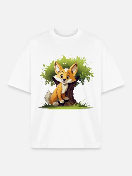 Cheerful fox in forest tree - Boxy Heavyweight Unisex Organic T-Shirt by Stanley/Stella - white