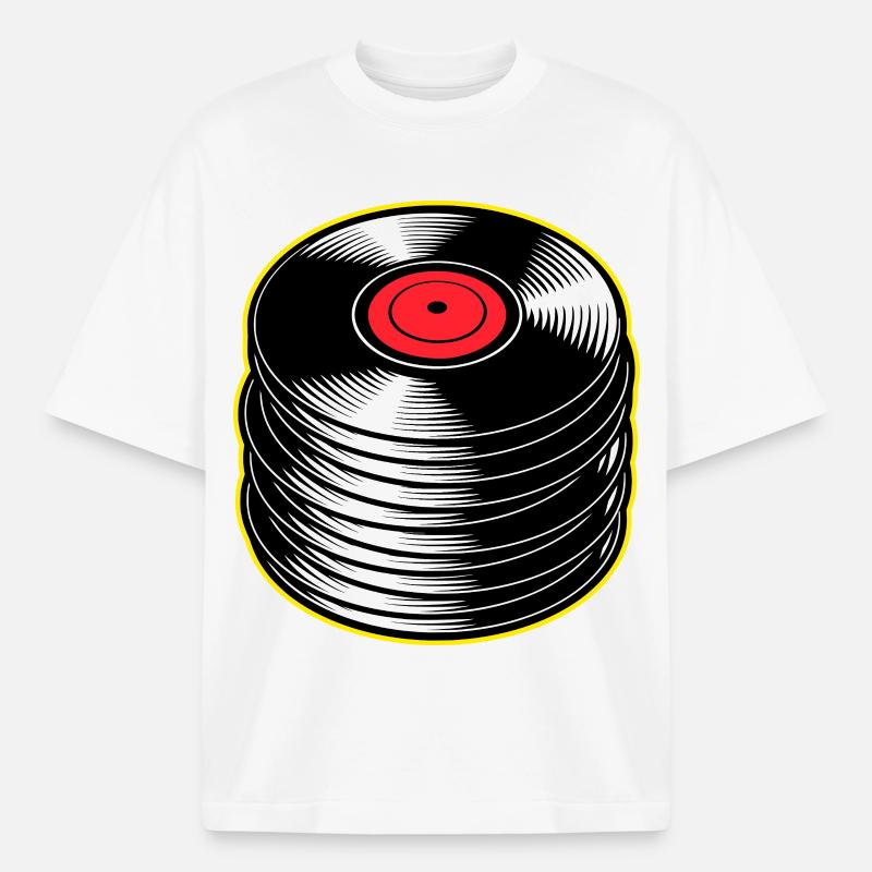 Stack d’albums vinyles - T-shirt unisexe boxy épais biologique Stanley/Stella - blanc