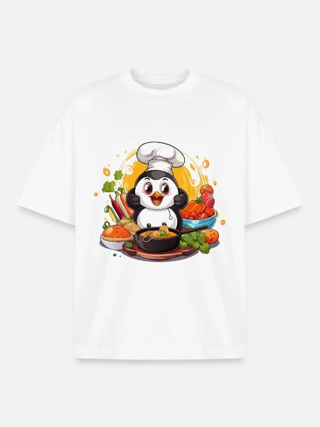 Kitchen Penguin Culinary Art - Boxy Heavyweight Unisex Organic T-Shirt by Stanley/Stella - white