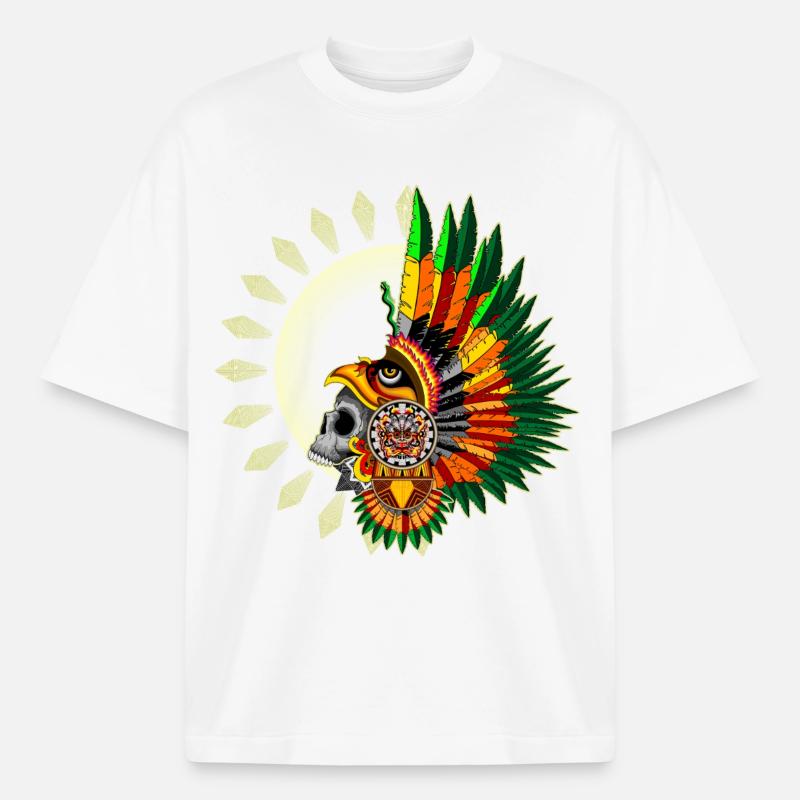 Aztec Eagle Warrior Skull - Boxy Heavyweight Unisex Organic T-Shirt by Stanley/Stella - white