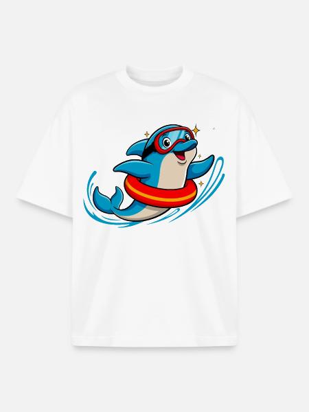 Funny dolphin with diving goggles - Boxy Heavyweight Unisex Organic T-Shirt by Stanley/Stella - white
