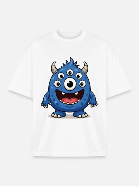 Blue monster with many eyes - Boxy Heavyweight Unisex Organic T-Shirt by Stanley/Stella - white