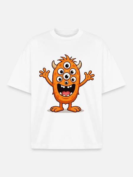 Orange monster with many eyes - Boxy Heavyweight Unisex Organic T-Shirt by Stanley/Stella - white