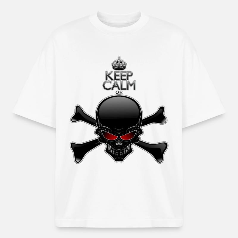 Bleib ruhig oder sterbe, Schwarzer Schädel - Boxy Heavyweight Unisex Organic T-Shirt von Stanley/Stella - Weiß