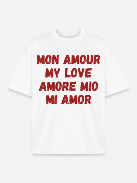 Amour international multilingue. Romantique. - T-shirt unisexe boxy épais biologique Stanley/Stella - blanc