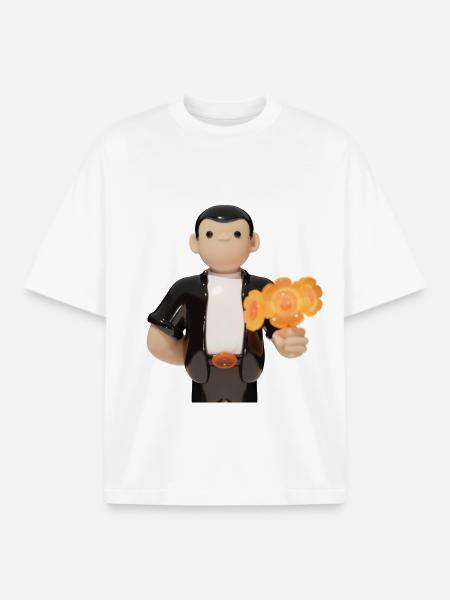 3D Toy Figurine with Orange Bouquet - Boxy Heavyweight Unisex Organic T-Shirt by Stanley/Stella - white