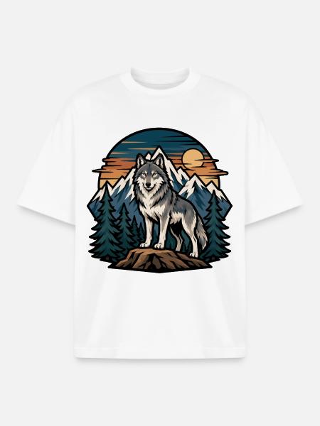 Majestic wolf on mountain background - Boxy Heavyweight Unisex Organic T-Shirt by Stanley/Stella - white
