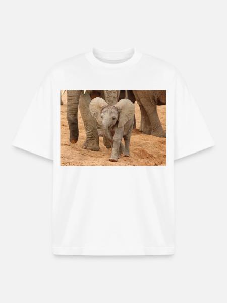 Petit éléphant en Afrique - T-shirt unisexe boxy épais biologique Stanley/Stella - blanc