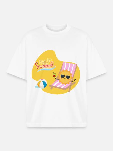 Hello Summer Sunshine - Boxy Heavyweight Unisex Organic T-Shirt by Stanley/Stella - white