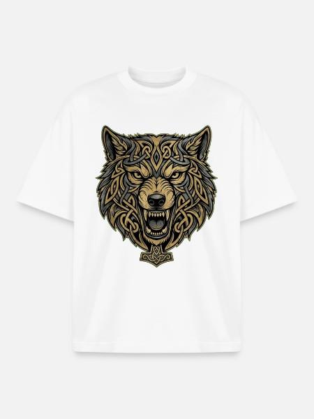 Celtic Viking Wolf Norse Mythology - Boxy Heavyweight Unisex Organic T-Shirt by Stanley/Stella - white