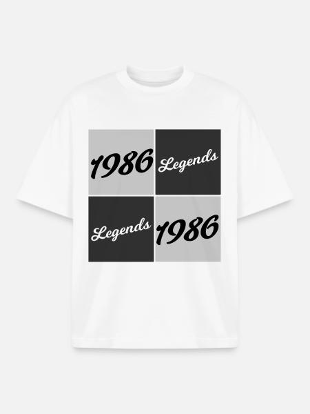 1986 Legends Script Collage - Boxy Heavyweight Unisex Organic T-Shirt by Stanley/Stella - white