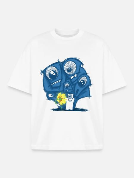 Blauaugige Monster mit Blume - Boxy Heavyweight Unisex Organic T-Shirt von Stanley/Stella - Weiß