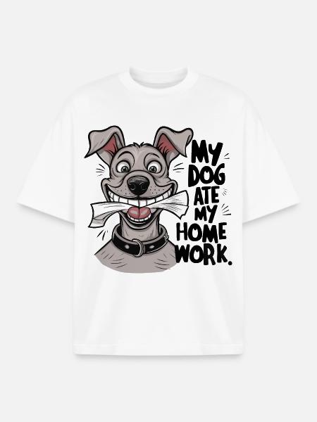 Mon chien a mangé mes devoirs - T-shirt unisexe boxy épais biologique Stanley/Stella - blanc