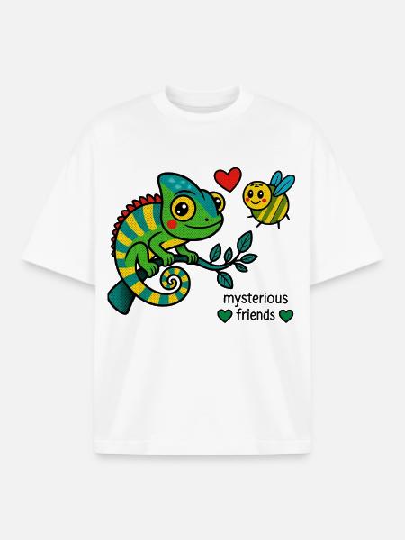 Chameleon and bee – mysterious friends - Boxy Heavyweight Unisex Organic T-Shirt by Stanley/Stella - white