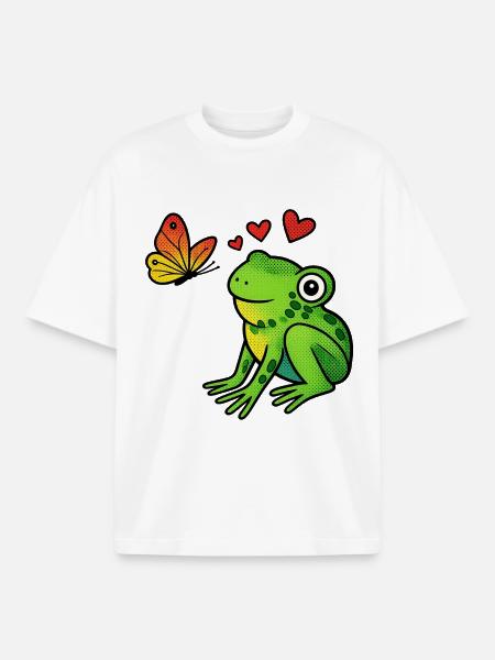 Frog and butterfly with hearts - Boxy Heavyweight Unisex Organic T-Shirt by Stanley/Stella - white
