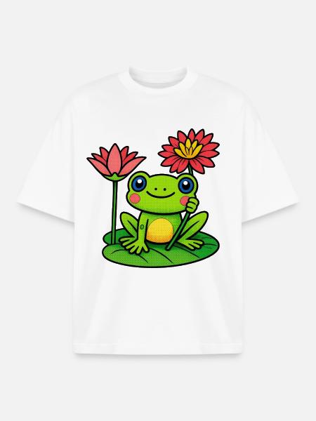 Frog between blooming water lilies - Boxy Heavyweight Unisex Organic T-Shirt by Stanley/Stella - white