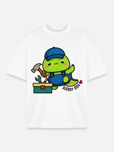 Builder's Dino with Toolbox - Boxy Heavyweight Unisex Organic T-Shirt by Stanley/Stella - white