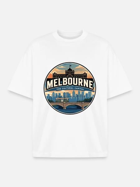Retro-Reiseabzeichen der Melbourne Tram - Boxy Heavyweight Unisex Organic T-Shirt von Stanley/Stella - Weiß