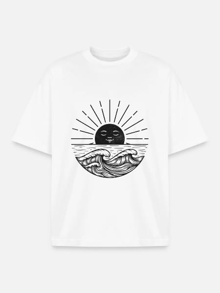 Moon sun over waves - Boxy Heavyweight Unisex Organic T-Shirt by Stanley/Stella - white