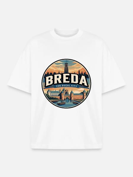 Retro Breda Castle Travel Badge - Boxy Heavyweight Unisex Organic T-Shirt by Stanley/Stella - white