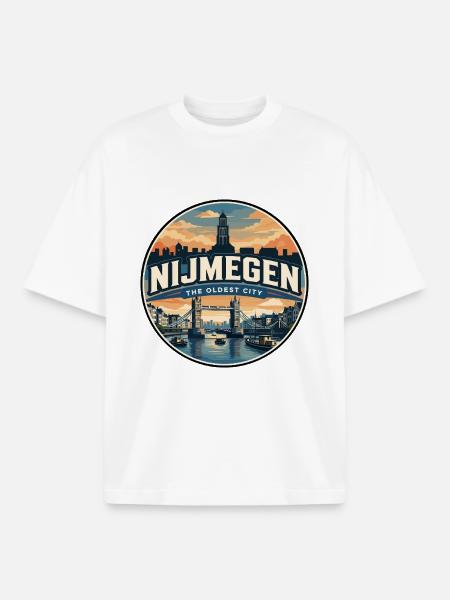 Retro Nijmegen Waalbrug-Reiseabzeichen - Boxy Heavyweight Unisex Organic T-Shirt von Stanley/Stella - Weiß