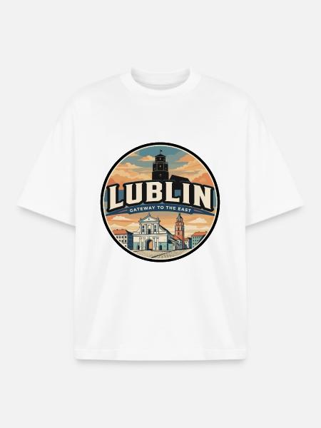 Retro Lublin Krakow Gate Travel Badge - Boxy Heavyweight Unisex Organic T-Shirt by Stanley/Stella - white