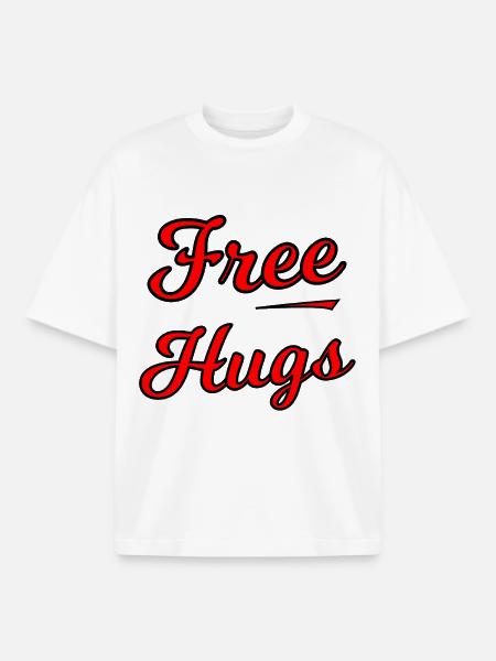 Free Hugs Script on Black - Boxy Heavyweight Unisex Organic T-Shirt by Stanley/Stella - white