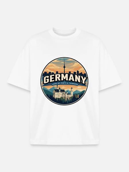 Retro Germany Neuschwanstein Castle Badge - Boxy Heavyweight Unisex Organic T-Shirt by Stanley/Stella - white