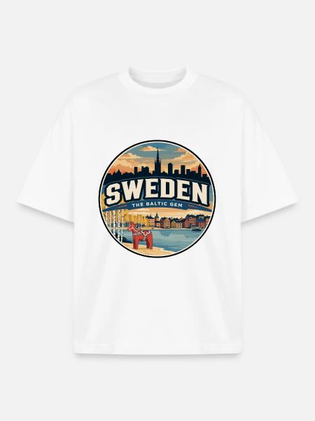 Retro Sweden Dala Pferde-Reiseabzeichen - Boxy Heavyweight Unisex Organic T-Shirt von Stanley/Stella - Weiß
