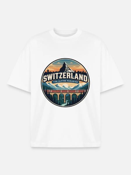 Retro Schweiz Matterhorn Zugabzeichen - Boxy Heavyweight Unisex Organic T-Shirt von Stanley/Stella - Weiß