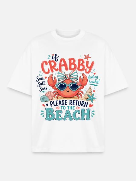Crab Beach Humor Summer Pink - Boxy Heavyweight Unisex Organic T-Shirt by Stanley/Stella - white