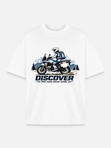 Discover – Motorcycle Adventure Tours Riders - Boxy Heavyweight Unisex Organic T-Shirt by Stanley/Stella - white