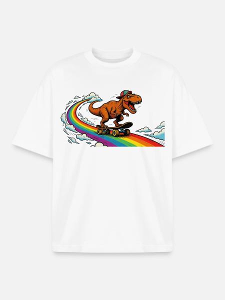 Dino skating on the rainbow - Boxy Heavyweight Unisex Organic T-Shirt by Stanley/Stella - white