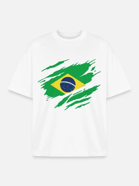 Brésil Drapeau Brésilien Brésilienne - T-shirt unisexe boxy épais biologique Stanley/Stella - blanc