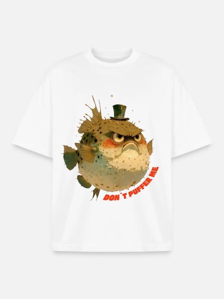 Grumpy puffer fish with top hat - Boxy Heavyweight Unisex Organic T-Shirt by Stanley/Stella - white