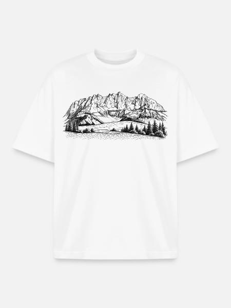 Silhouette Wilder Kaiser | Kaisergebirge Design | - T-shirt unisexe boxy épais biologique Stanley/Stella - blanc