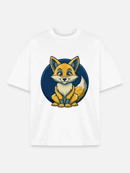 Fox Kawaii Maskottchen-Cartoon-Clipart-Logo - Boxy Heavyweight Unisex Organic T-Shirt von Stanley/Stella - Weiß