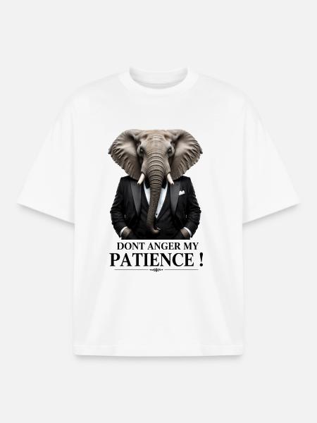 Elephant in Tuxedo – Patience Motif - Boxy Heavyweight Unisex Organic T-Shirt by Stanley/Stella - white