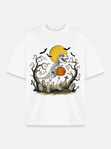 Halloween T Rex - Boxy Heavyweight Unisex Organic T-Shirt by Stanley/Stella - white