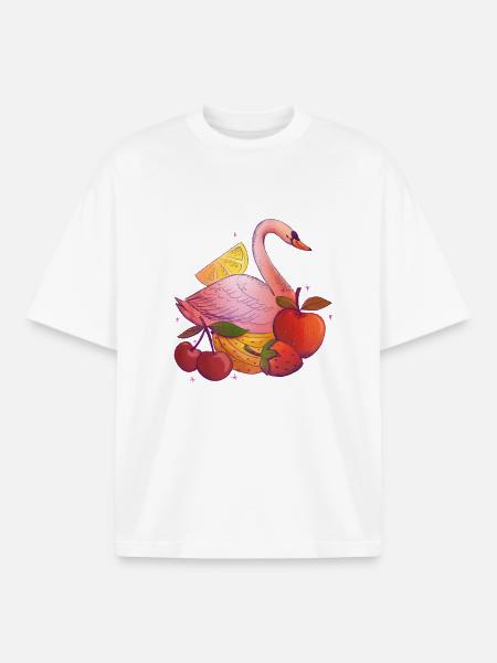 Swan with fruit and citrus - Boxy Heavyweight Unisex Organic T-Shirt by Stanley/Stella - white